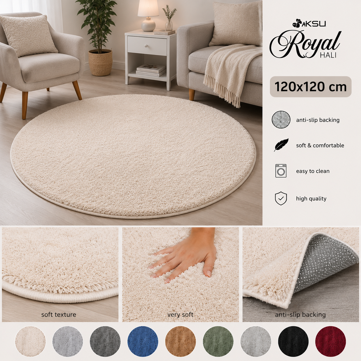 Aksu Royal Tepih i Butë Anti-Slip – Krem
