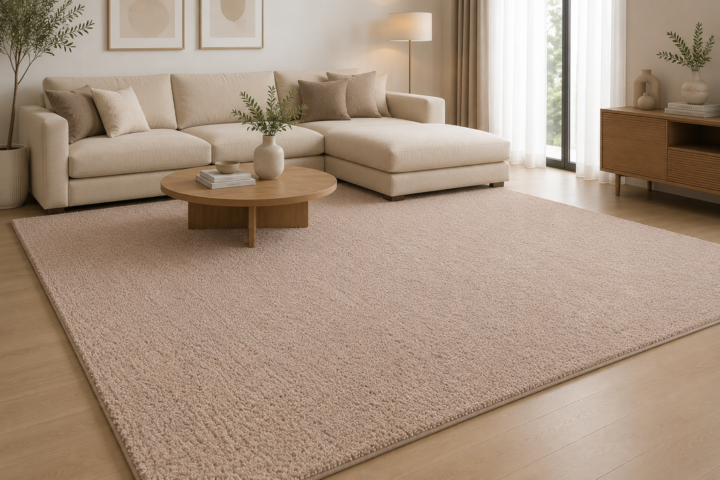 Tepih Aksu Royal Bezhë Anti Slip – Tepih i Butë për Sallon dhe Dhomë Gjumi