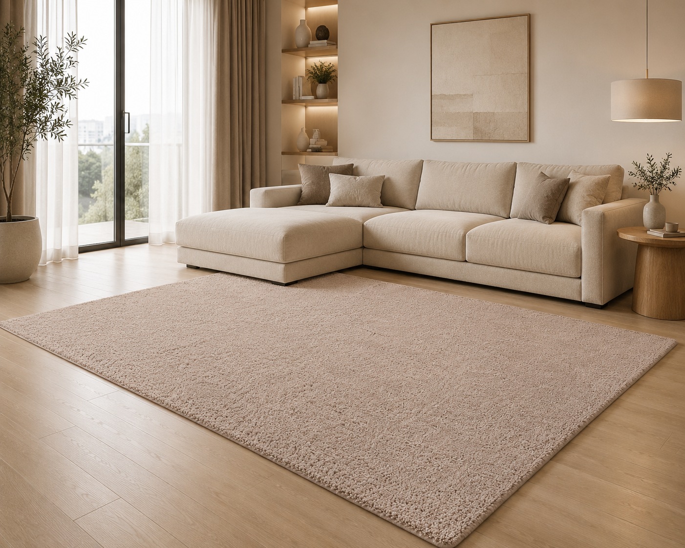 Tepih Aksu Royal Bezhë Anti Slip – Tepih i Butë për Sallon dhe Dhomë Gjumi