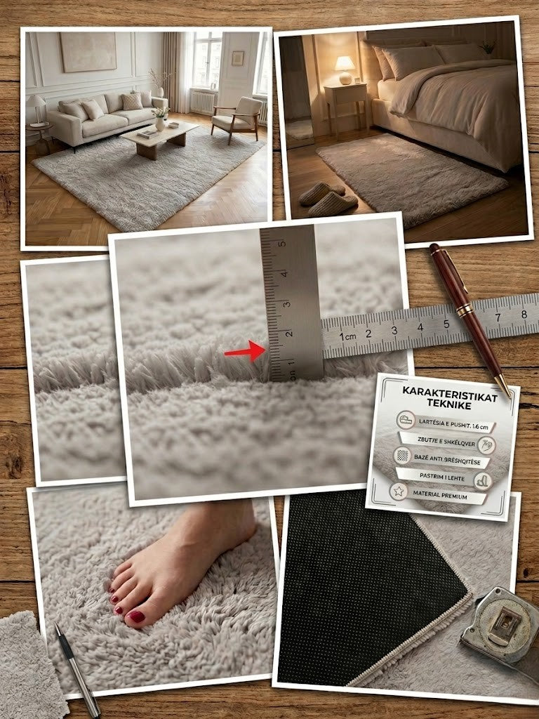 Tepih Modern Aksu Royal Grey Anti-Slip për Sallon dhe Dhomë Gjumi